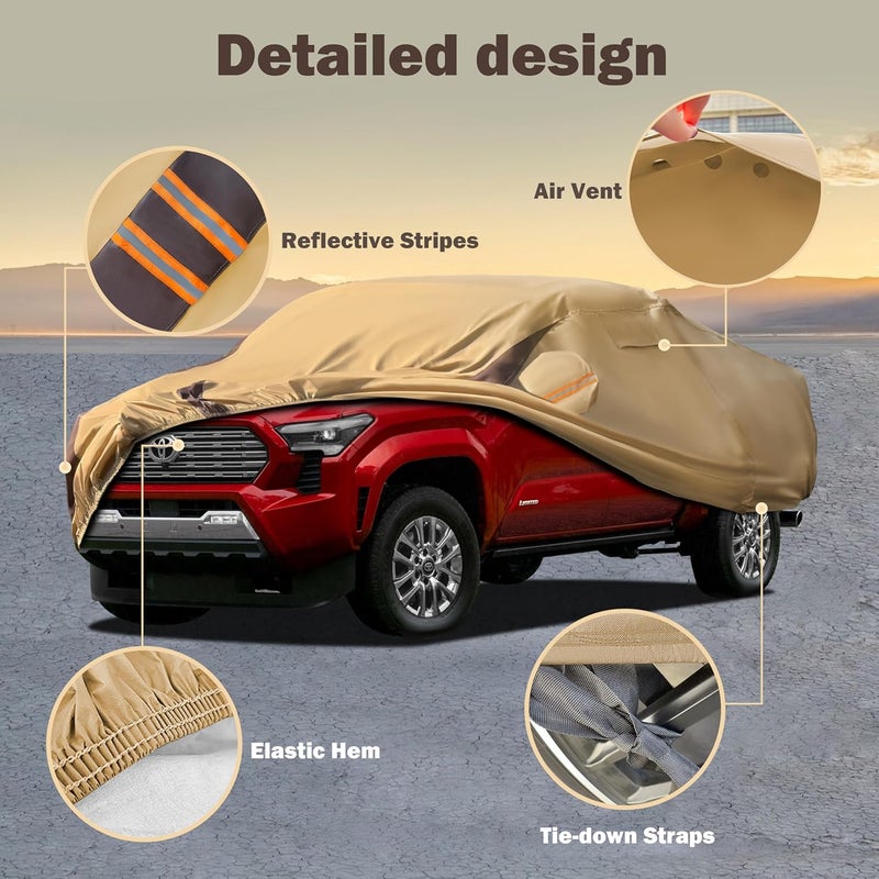 FSGRICH Tacoma Car Cover Waterproof All Weather Compatible with Tacoma 2005-2024, Outdoor Heavy Duty Anti-UV Car Covers Rain Sun Snow Protection with Zipper and Windproof Buckle - Image 2